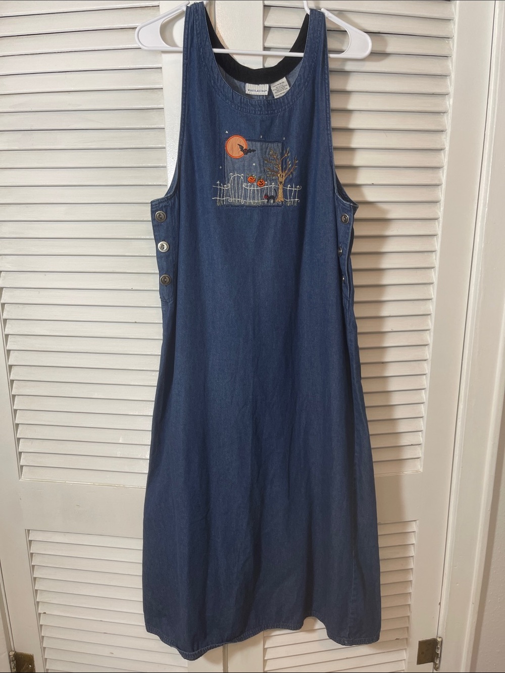 White Stag Navy Denim Maxi Jumper Dress with Halloween Embroidery